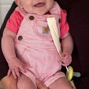 Carhartt Striped Pink Baby Overalls & Onesie Set, 3-Month, 3 piece set
